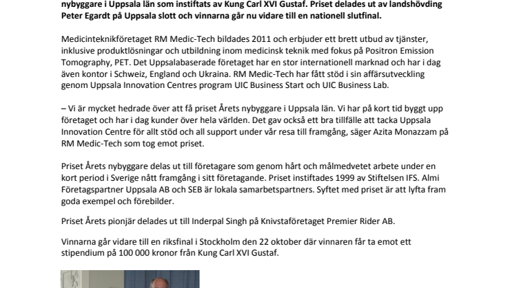 UIC-bolaget RM Medic-Tech utsett till Årets nybyggare i Uppsala län