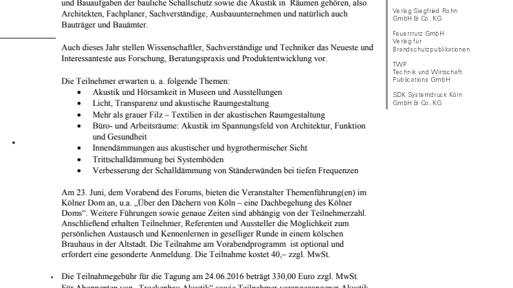 12. Akustik-Forum Raum und Bau 