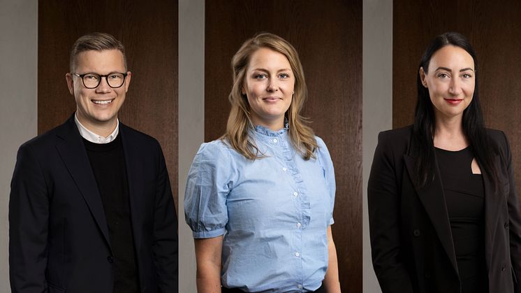 Resonas nya verksamhetschefer: Johan Bonander Affärsutvecklingschef, Elin Andersen Projektutvecklingschef, Beti Petrovic Förvaltningschef
