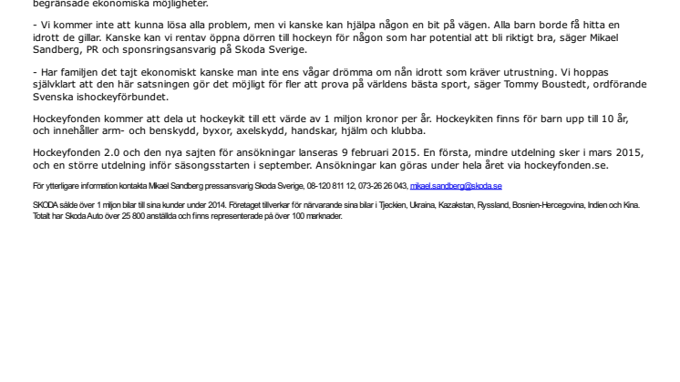 Skoda re-lanserar Hockeyfonden – vill öppna dörren till hockeyn för fler