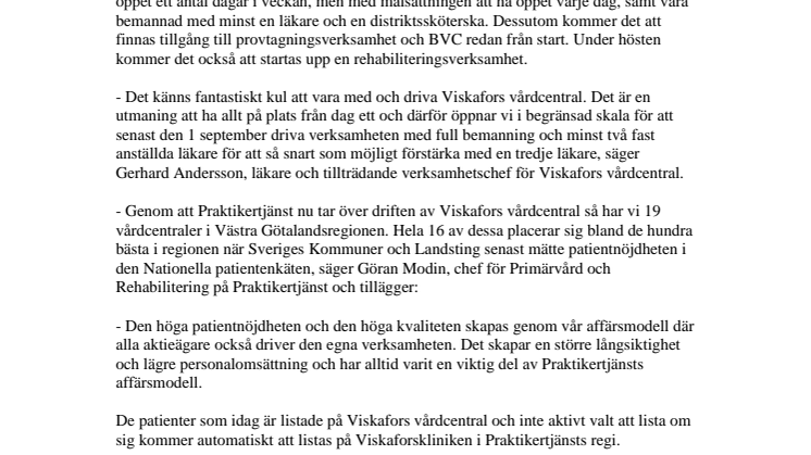 Praktikertjänst tar över Närhälsan Viskafors vårdcentral i Borås