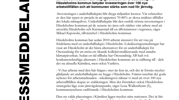Beslut om underhållsdepå ger över 100 nya arbetstillfällen till Hässleholm