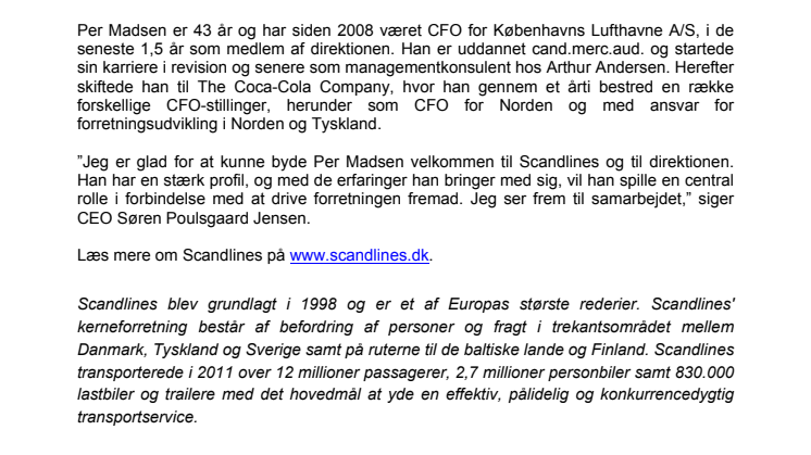 Scandlines styrker topledelsen med Per Madsen som ny CFO