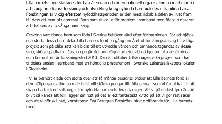 Ett stort glädjetjut från Lilla barnets fond!