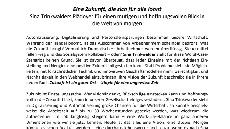 Presseinformation Sina Trinkwalder "Zukunft ist ein guter Ort"