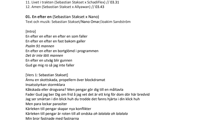 Texter - Sebastian Stakset "Livet efter döden"