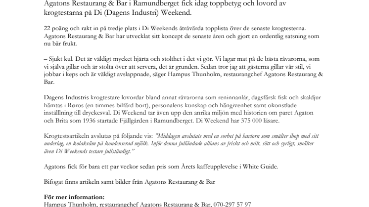Toppbetyg för Agatons i Di Weekend