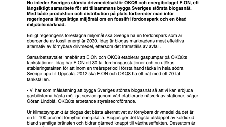 OKQ8 och E.ON bygger Sveriges största biogasnät