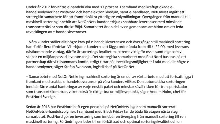 PostNord och NetOnNet i samarbete för säkrare och snabbare leveranser