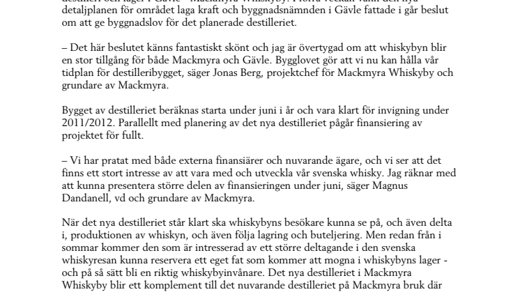 Mackmyra får bygglov nytt destilleri 