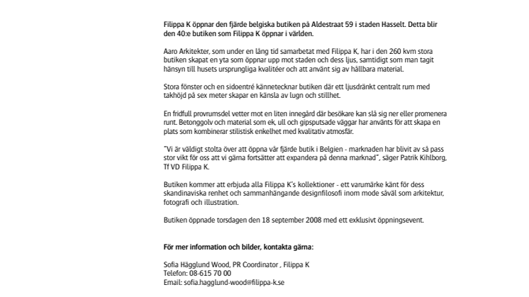 Filippa K öppnar butik i Hasselt -  fortsätter belgisk expansion 