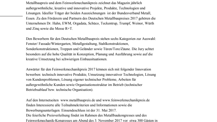 Was Handwerk kann – M&T-Metallhandwerk sucht herausragende Objekte