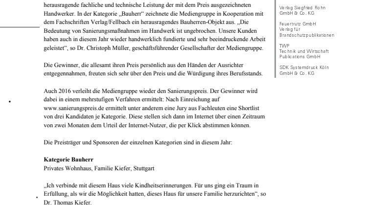 Sanierungspreis 15 verliehen