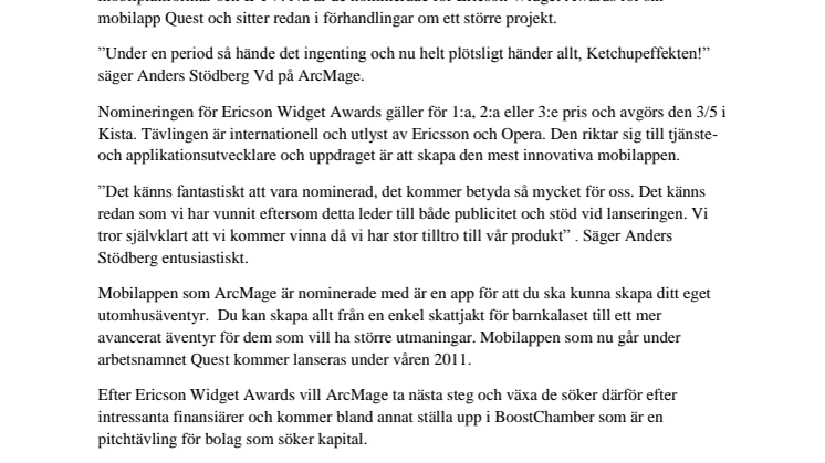 ArcMage kan vinna Ericson Widget Awards