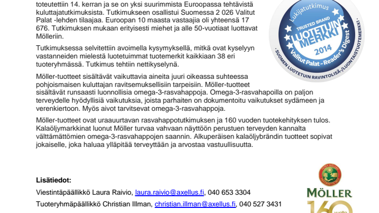 Möller on jälleen Suomen luotetuin ravintolisä