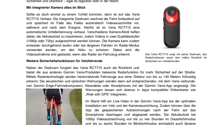 PRESS RELEASE-CH-Garmin Varia RCT715