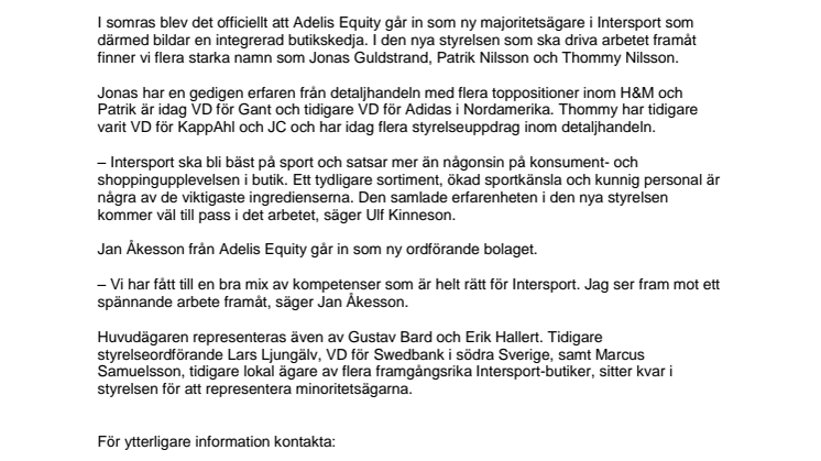 Ny stark laguppställning i Intersports styrelse 