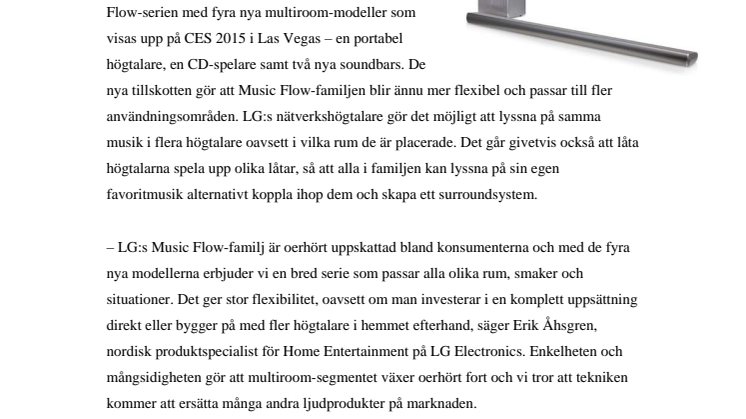LG BREDDAR MUSIC FLOW-FAMILJEN - TOPPAR MULTIROOM-SERIEN MED 700-WATTS LJUDLIMPA