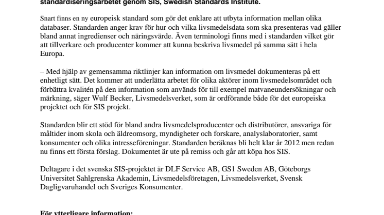 Bättre information om livsmedel med ny europeisk standard 