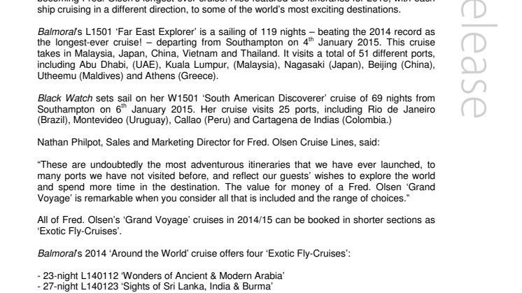 Take a ‘Grand Voyage’ in 2014/15 with Fred. Olsen Cruise Lines –  as seen on TV! 