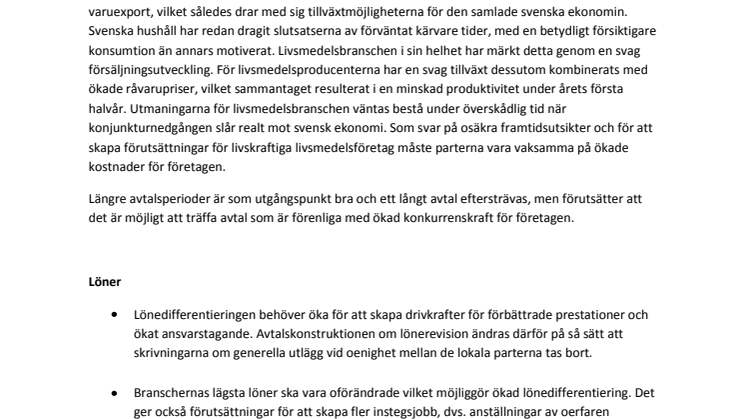 Livsmedelsföretagens avtalskrav överlämnande