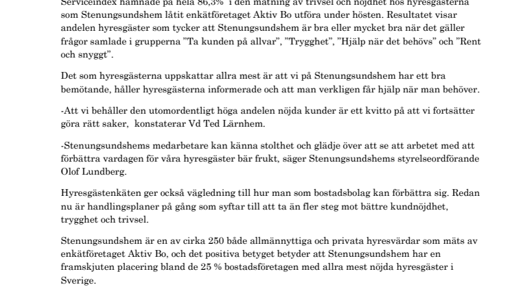 Stenungsundshems hyresgäster återigen bland Sveriges nöjdaste