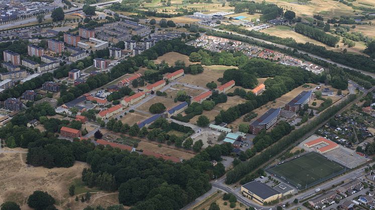 Flygbild över Sege Park. Fotograf; Perry Nordeng