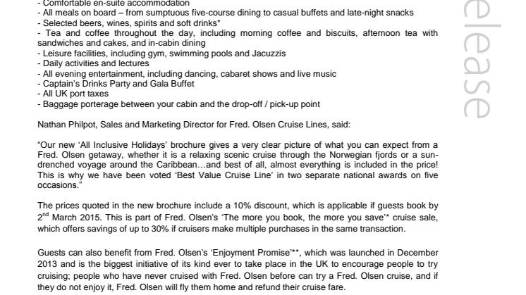 Book your ‘All Inclusive Holiday’ with Fred. Olsen Cruise Lines in 2015/16
