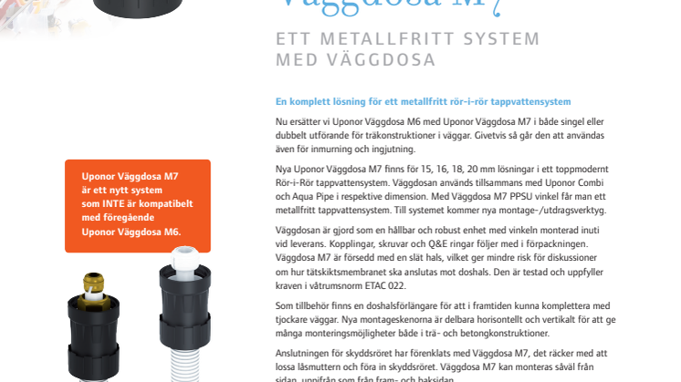 Uponor Väggdosa M7 - en komplett lösning för ett metallfritt rör-i-rör tappvattensystem