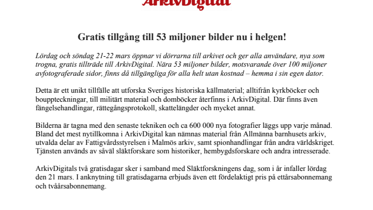 ​Gratis tillgång till 53 miljoner bilder nu i helgen!