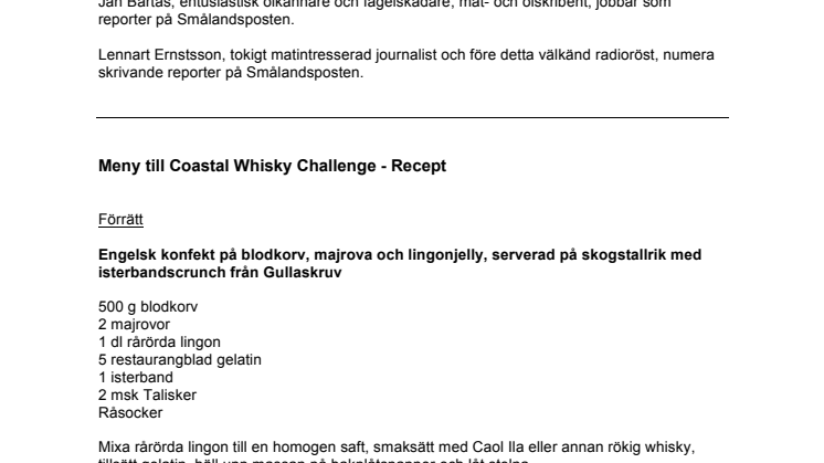 Wexio Maltwhisky Sällskap meny