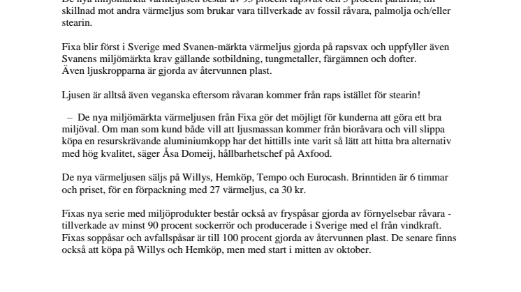 Fixa först med Svanen-märkta värmeljus av raps