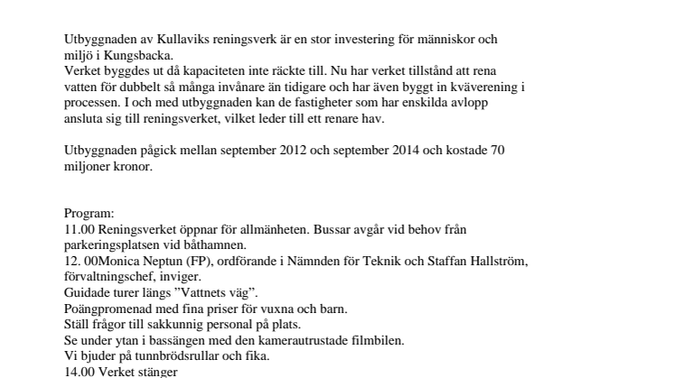 Utbyggda Kullaviks reningsverk invigs 30 maj