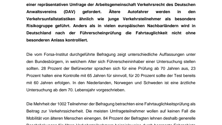 Zwei-Drittel-Mehrheit fordert: Senioren sollen zum Fahrtest         