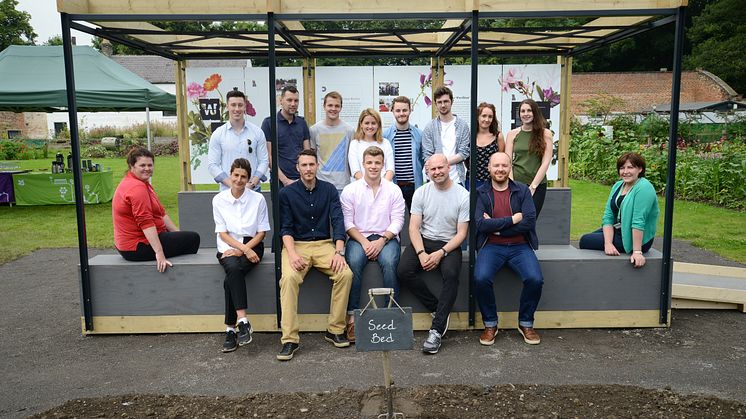 (l-r) Deborah Crombie (head gardener), Deborah Hunter-Knight (project manager), Ben Couture of Jardine Couture, Allard Newell (student) Peter Dixon (northumbria), Paul Ring (northumbria) and Julie Hawthorne of National Trust. 