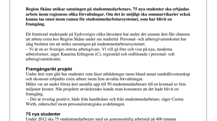 Region Skåne anställer fler studentmedarbetare