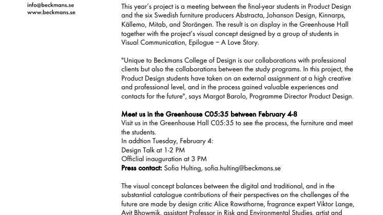 Press release - Beckmans Design Collaboration 2020, English