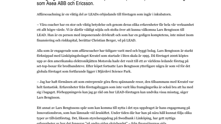Starkt namn träder in som affärscoach på LEAD
