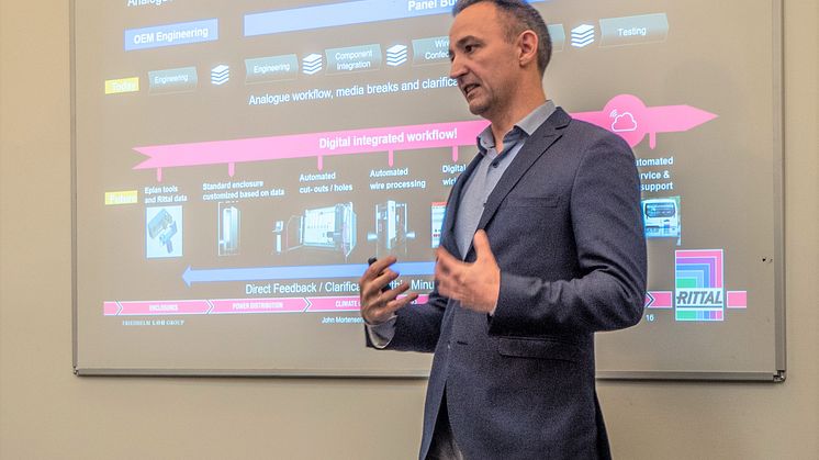 John Mortensen, EPLAN, kom i indlægget med titlen ’Den digitale rejse’ ind på de mange muligheder der er i blandt andet EPLAN Electric P8 og EPLAN Pro Panel ved projektplanlægning, dokumentation og styring af automatiseringsprojekter.