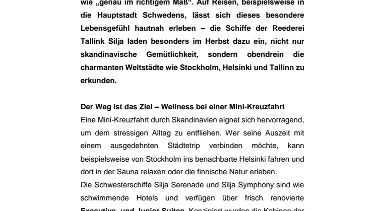 Entspannung und Entschleunigung in Skandinavien – Wellness mit Tallink Silja erleben