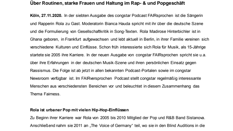 congstar FAIRsprochen mit R ´n` B Sängerin Rola