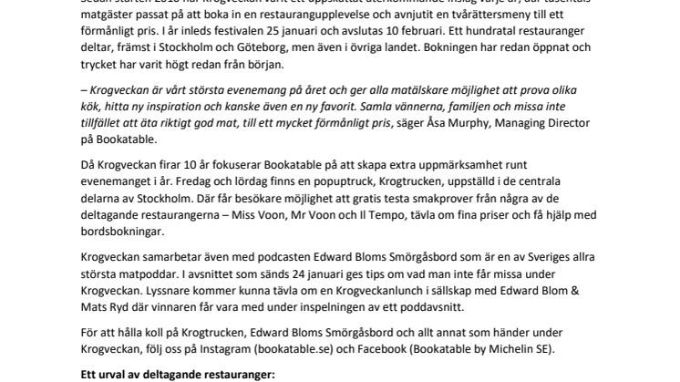 Krogveckan, Sveriges största restaurangfestival, är tillbaka 25 januari!