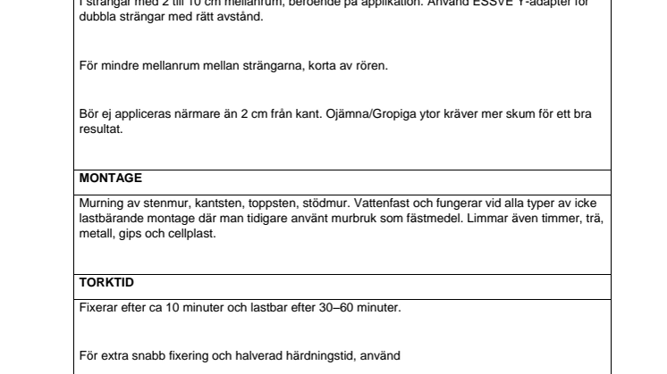 Produktspecisfikation - ESSVE Stenlim Pro och ESSVE Stenlim Gel
