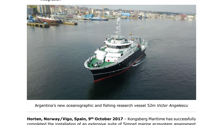 Kongsberg Maritime: KONGSBERG completes Installation of Cutting-Edge Marine Ecosystem Assessment Solution on New Argentinian Research Ship