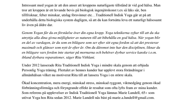Traditionell Indisk Yoga lanseras i Saltsjöbaden