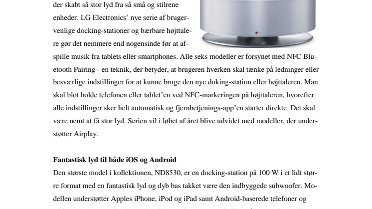 LG’S FORÅRSKOLLEKTION: HØJTALERDOCK MED STOR LYD I LILLE FORMAT 