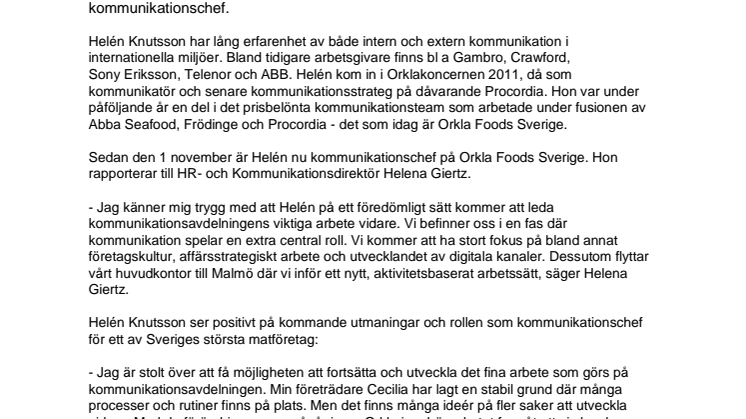 ​​​Ny kommunikationschef på Orkla Foods Sverige