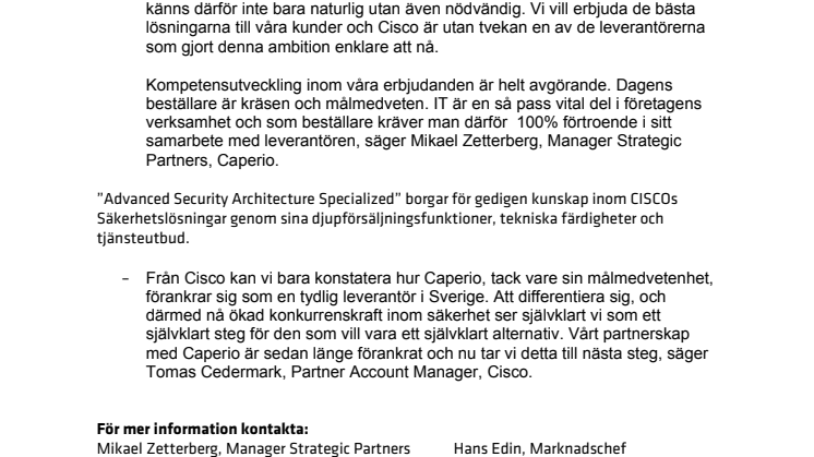 Säker, säkrare, Caperio.