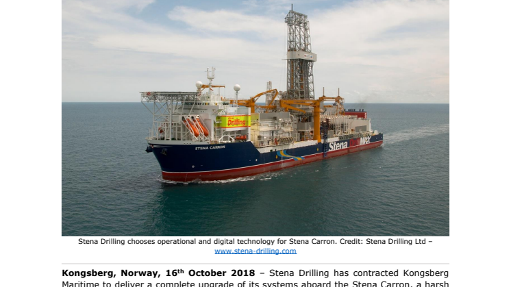 Kongsberg Maritime: Stena Drilling chooses new KONGSBERG technology including Kognifai digital platform for drillship upgrade