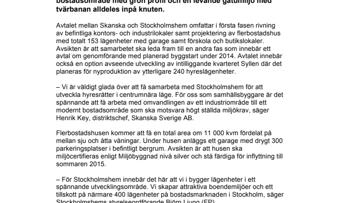 Skanska och Stockholmshem utvecklar bostadskvarter i Årstadal